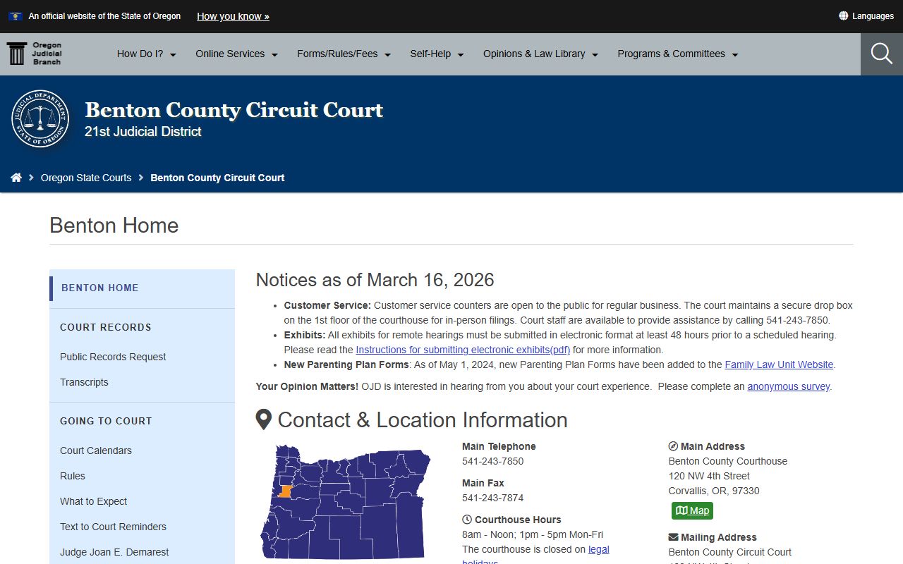 Benton County criminal records circuit court page