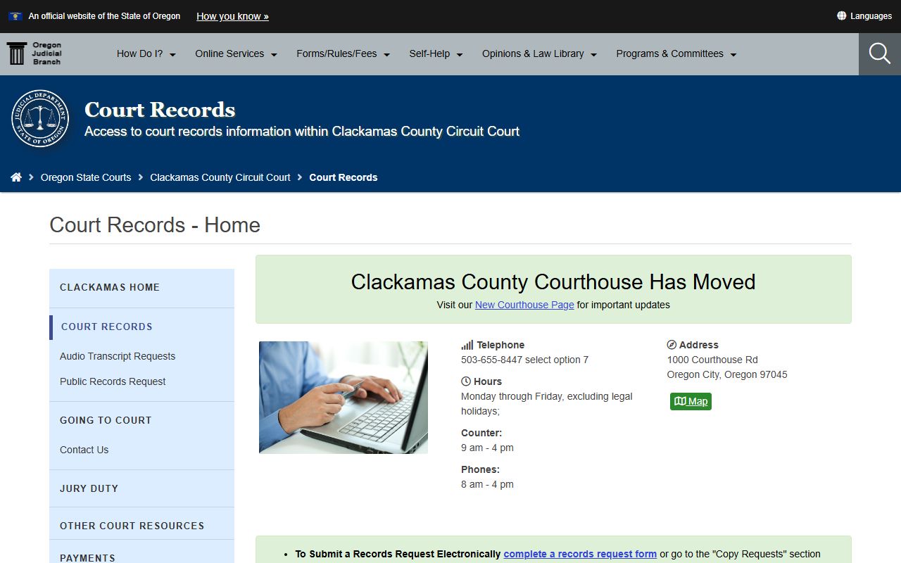 Clackamas County criminal records court records page