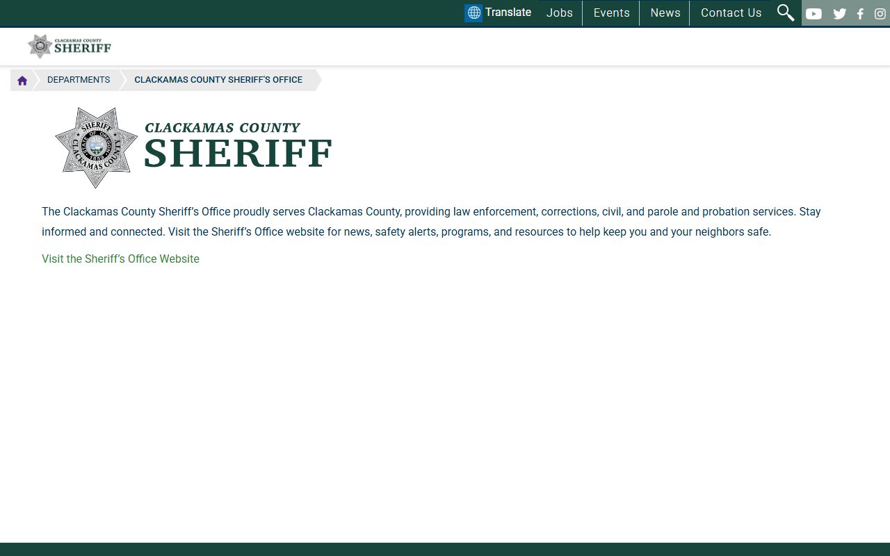 Clackamas County criminal records sheriff page