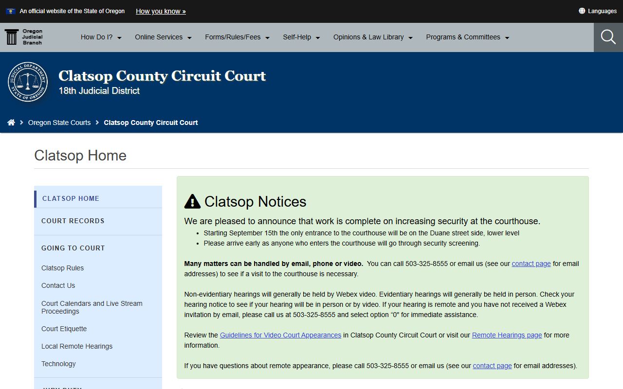 Clatsop County criminal records circuit court page