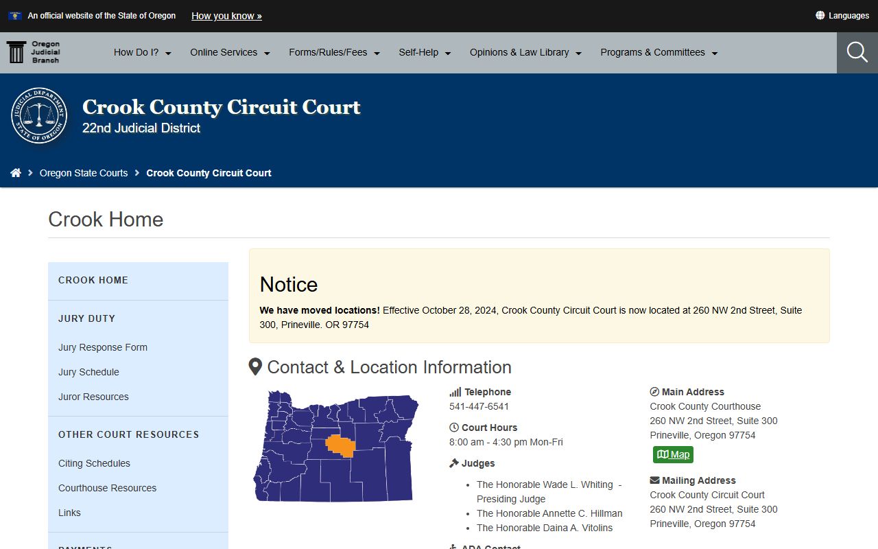Crook County criminal records court page